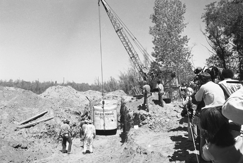 After the children fled, the moving van that had been their prison was extracted from the quarry by police. Image: AP Photo/Jim Palmer